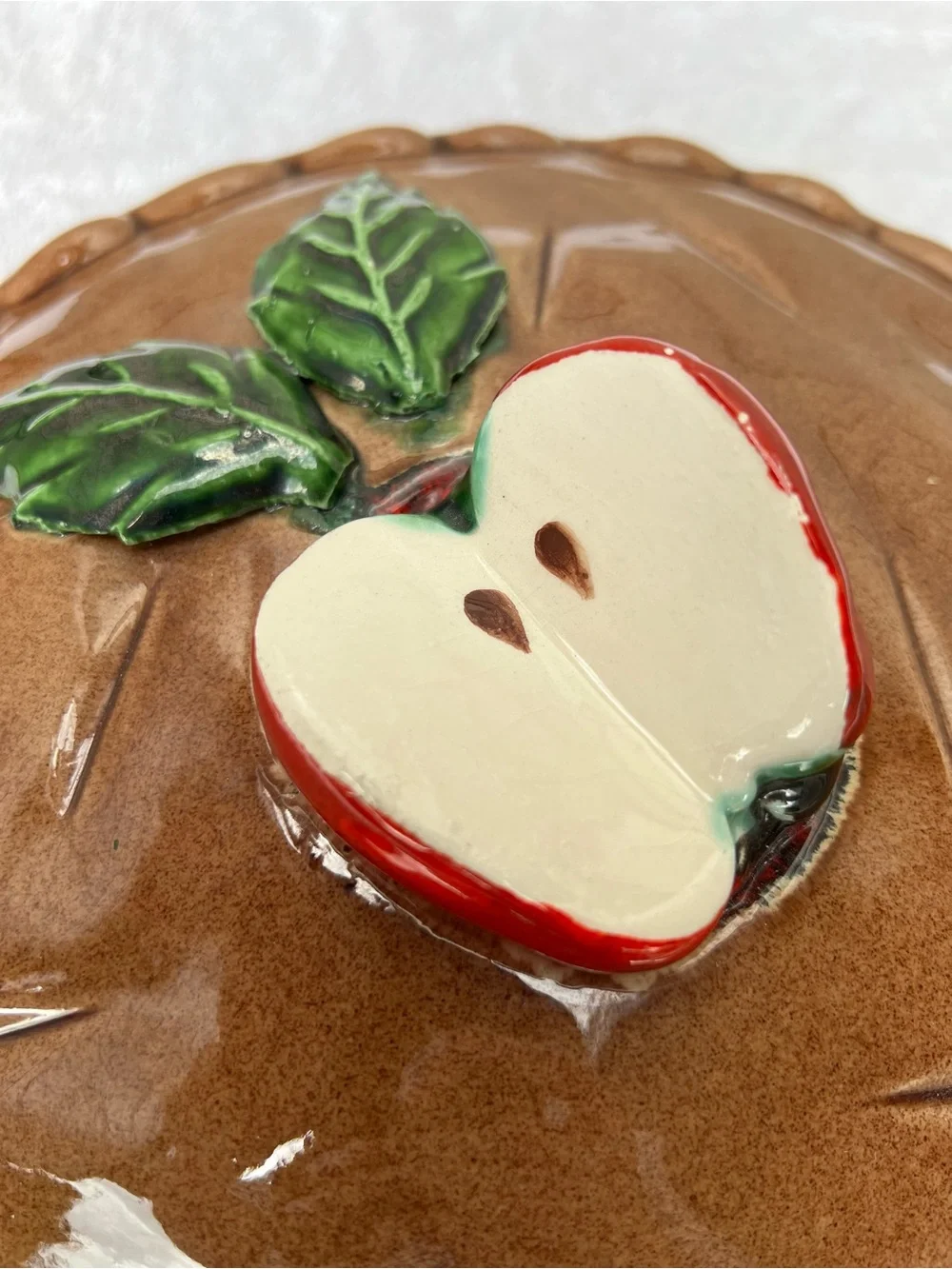 Vintage Portuguese Ceramic Apple Pie Keeper with Lid Trompe L'oeil Figural Dish